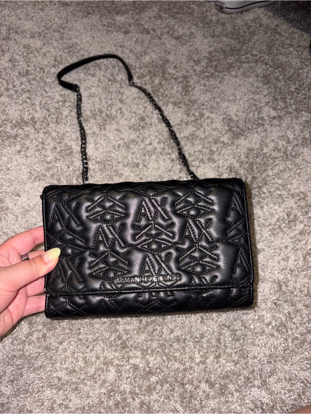 Armani Exchange Black Quilted AX Logo Chain Shoulder Bag